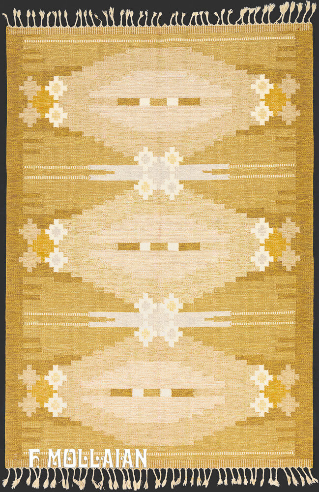 Swedish Signed «I S» Semi Antique Kilim n°:81231762